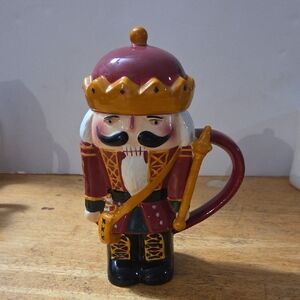 Sakura Nutcracker Mug - Burgundy and Mustard With Topper